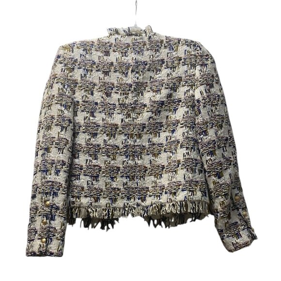 L'AGENCE Cream, Blue Open-front Blazer with Textured Design, Women Size 0 - Picture 2 of 13